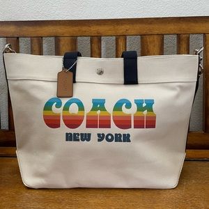 Authentic New Coach Tote bag CHALK/SILVER Canvas with refined pebble